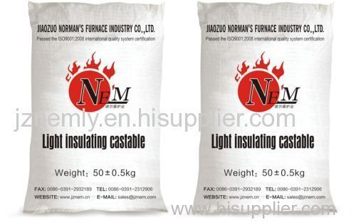 Light insulating castable refractory material