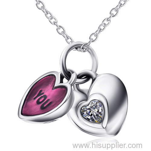 Fashion Jewelry Pure Silver Enamel I Love You Two Half Heart Necklaces