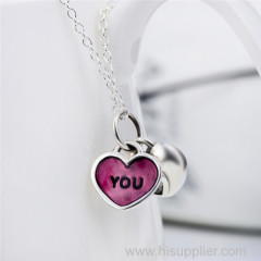 Fashion Jewelry Pure Silver Enamel I Love You Two Half Heart Necklaces