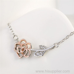 Fine Fashion Ladies Jewelry Pure Silver Rose Gold Flower Necklace From China
