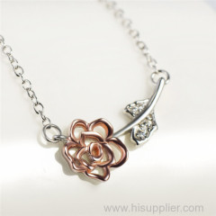 Fine Fashion Ladies Jewelry Pure Silver Rose Gold Flower Necklace From China