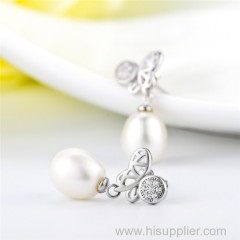 Fashion Women Jewelry Earrings White Pearl Dangle Hanging Earrings in Silver