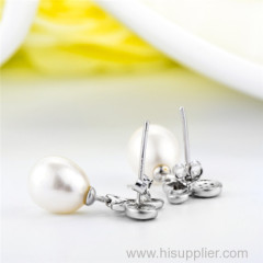 Fashion Women Jewelry Earrings White Pearl Dangle Hanging Earrings in Silver