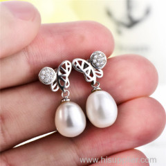 Fashion Women Jewelry Earrings White Pearl Dangle Hanging Earrings in Silver