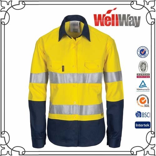 Yellow navy hi vis reflective work shirts