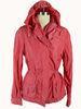 Red Long Cotton Ladies Blouson , Windbreaker Hooded Padded Jacket
