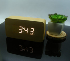 LED wood clock Alarm Time machine Temperature displaying hot sell adpater power supply