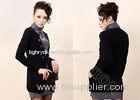 Long Black Fine Knit Ladies Wool Sweaters with Cardigan Style , Women Crew Neck Sweater