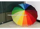 Rainbow Custom Golf Umbrellas With Metal Straight Frame / Folding Sun Protection Umbrella