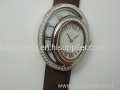 Oval stainless steel watch genuine leather watch