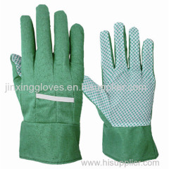 Cotton drill with PVC dots gardening gloves