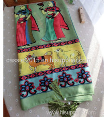 national flavor Money Tree print viscose twill scarf with tassel