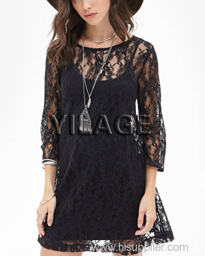 2015 new design hot in summander floral lace pattern Chiffon Dress