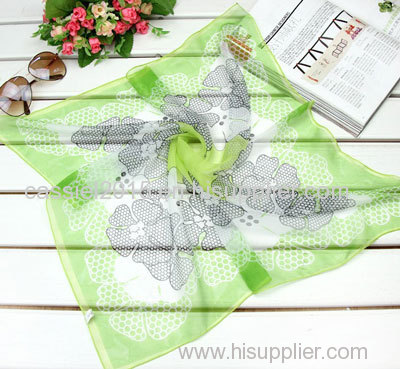 green border Four Leaf Clover on body print silklide square scarf