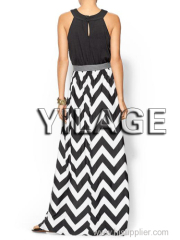 2015 new design hot in summer chevron knit maxi printed dress