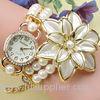 White Round Face Diamond Dial Ladies Bracelet Wrist Watches , Pearl Bangle Watch