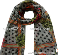 fashion dots with big flower print 100% polyester scarf