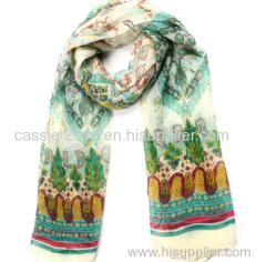 green series paisley fashion print 100% polyester scarf