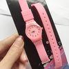 Pink Silicone Wristband Watches / Thin Rubber Sports Watch With Card Wrap