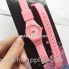 Pink Silicone Wristband Watches / Thin Rubber Sports Watch With Card Wrap