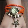 Vintage Ladies Bracelet Wrist Watches , Starfish Pendant Leather Strap Watch