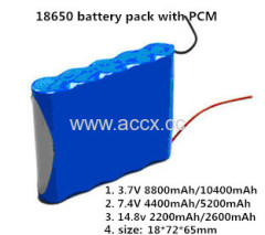 li-ion battery pack 3.7V 7800mAh, 11.1v 2600mAh, 1S3P/3S1P