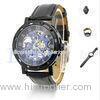 Fashionable Men Leather Strap Watches Waterproof 3 ATM With Transparent Dial