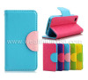 Mobile phone leather case with stand design and card bag for iphone 5s case