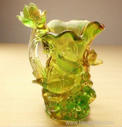 Pate de verre liu li fish and flower vase for decorations