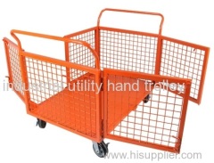 Metal grid platform hand trolley with double door