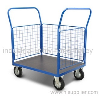 Three surface steel grid-baffle platform cart on wheels