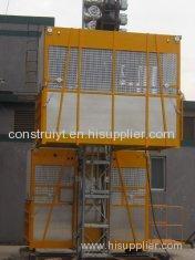 Yellow Twin Cage VFD Building Cage Hoist 3200kg SC200 / 200
