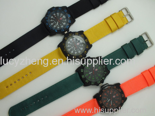 High quality leather men watch stainless steel watch with nylon bands