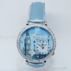 High quality leather women watch alloy watch blue color watch