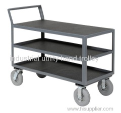 Equipment and material handling warehouse carts with three layers