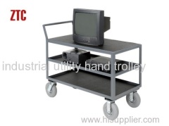 Equipment and material handling warehouse carts with three layers