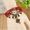 Multicolor Retro Bronze Case Tree Pendant Leather Wrap Bracelet Watch For Girls 21CM