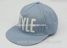 Large Printing Washed Cotton College Baseball Caps Flat Brim Blue