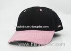 Cotton Twill Plain Black And Pink Baseball Caps 6 Panels With Washing Label