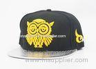 Fashion Acrylic And Leather Flat Bill Hats With Yellow Logo , Summer Baseball Cap