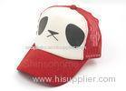 Customized Five Panel Mesh Trucker Hats Cap Polyester Red And White