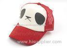 Customized Five Panel Mesh Trucker Hats Cap Polyester Red And White