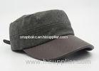 Unisex Leather / Woolen Military Cap Curved Brown Leather Bill 58 CM