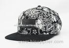 Customized Cotton Twill Printed Baseball Caps For Men / Women , Black And White