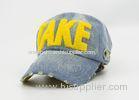 Blue Cotton Twill Washed Baseball Caps Visor , Personalized Embroidered Hats