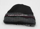 Customized Knitted Cotton Beanie Winter Hats Black With Red 58cm