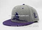 Gray With Purple Acrylic Snapback Baseball Caps With Adjustable Back Closure