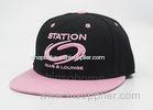 Professional Hip Hop Snapback Baseball Flat Caps For Women , Black With Pink Brim