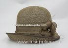 Fashionable Brown Mesh Bucket Beret Hat For Lady , Floriation Logo With Ribbon