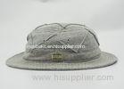 Gray Cotton Fisherman Bucket Hat With Metal Emblem Logo , Mesh Inner Lining